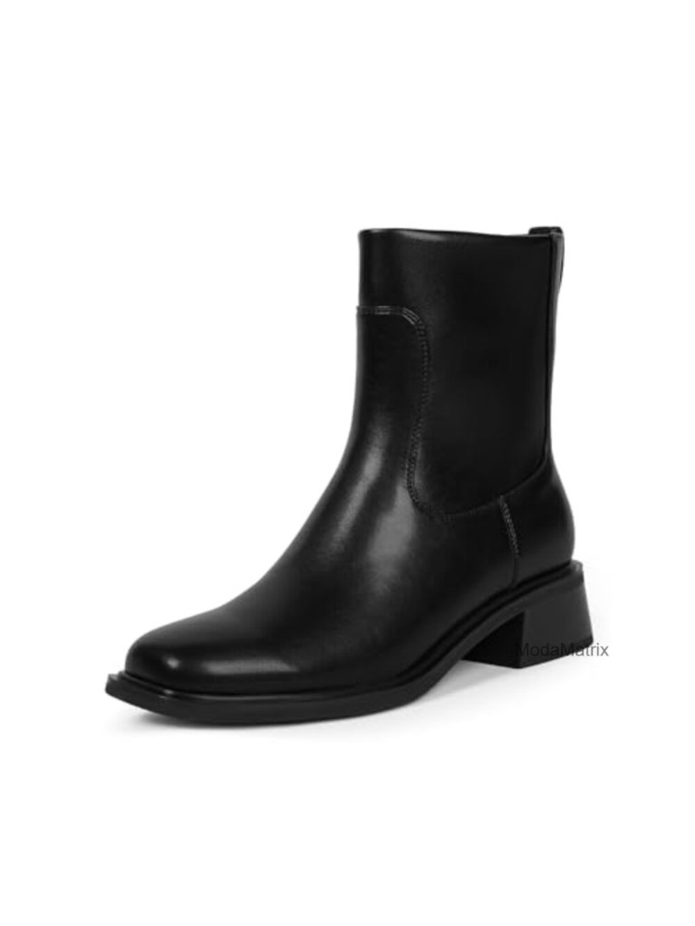 Faux Leather Ankle Boots Square Toe Low Block Heel Booties